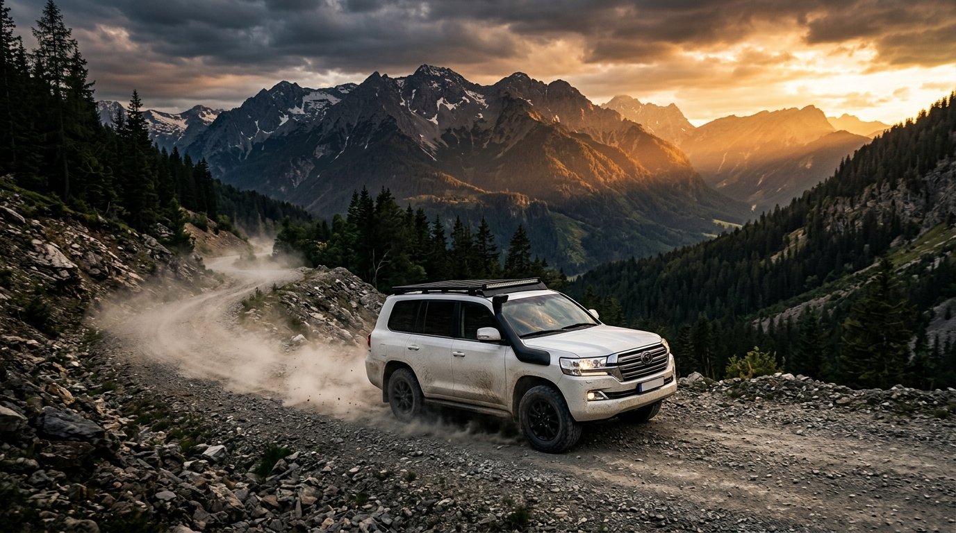Toyota Land Cruiser on a mountain road